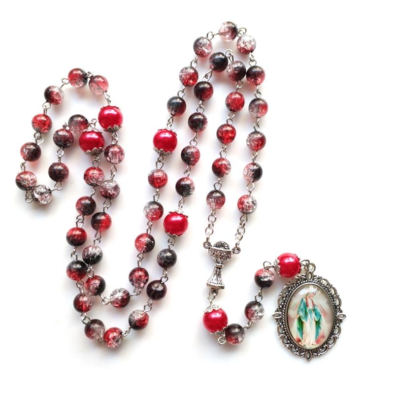 Catholic Necklace Mary Blessing Rosary Prayer Religious Necklace Rosary Beads