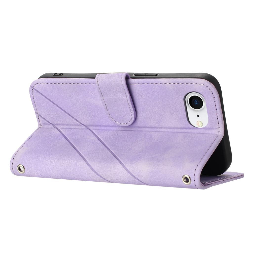 For iPhone 16e Case Imprinted Line Leather Phone Cover with Handy Strap