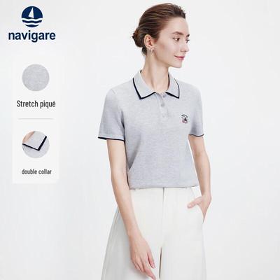 Women's Contrast Double Collar Knit Polo Shirt