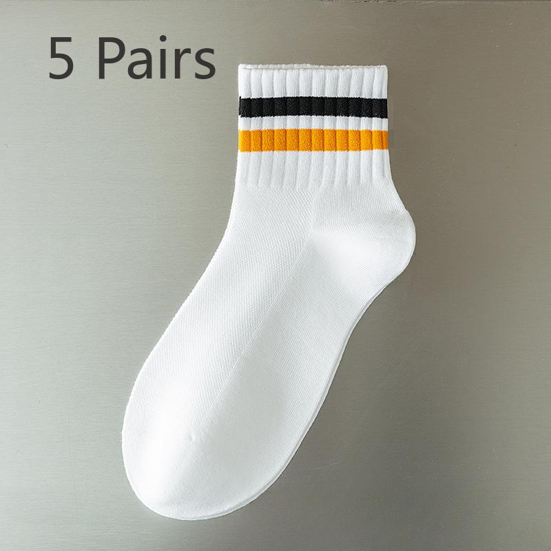 5 Paires de Chaussettes d'Été Fines à Rayures pour Homme, Sport, Basketball, Anti-Transpirantes, Déodorantes, Tube Court