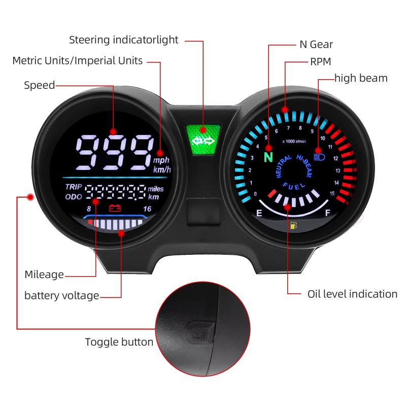 Motorcycle Speedometer Led Digital Dashboard Rpm Speed Fuel Level Volt Meter For Brazil Titan 150 Cg150 Fan150 2010 2012