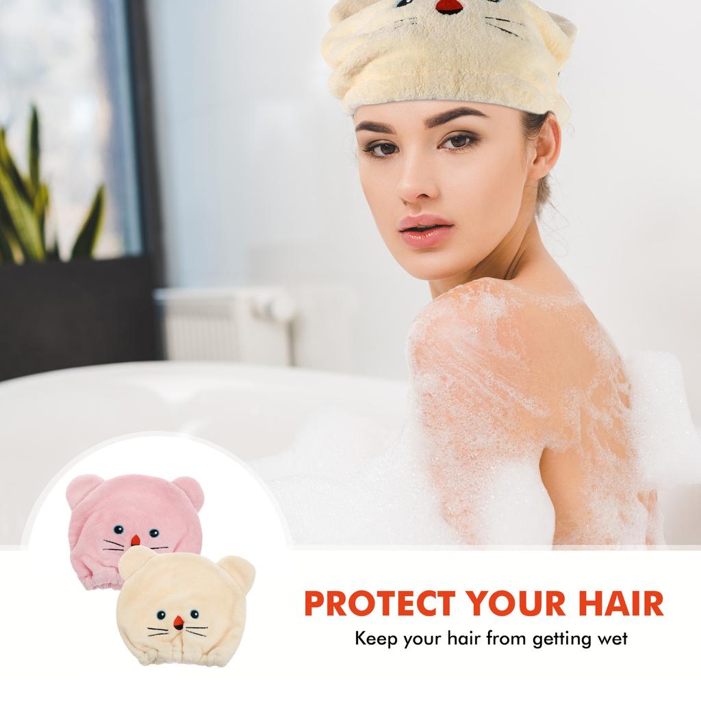 2pcs Dry Hair Cap Coral Fleece Absorbent Quick Drying Towel Wrap Head Bath Towels Pink Beige Kids Women Shower