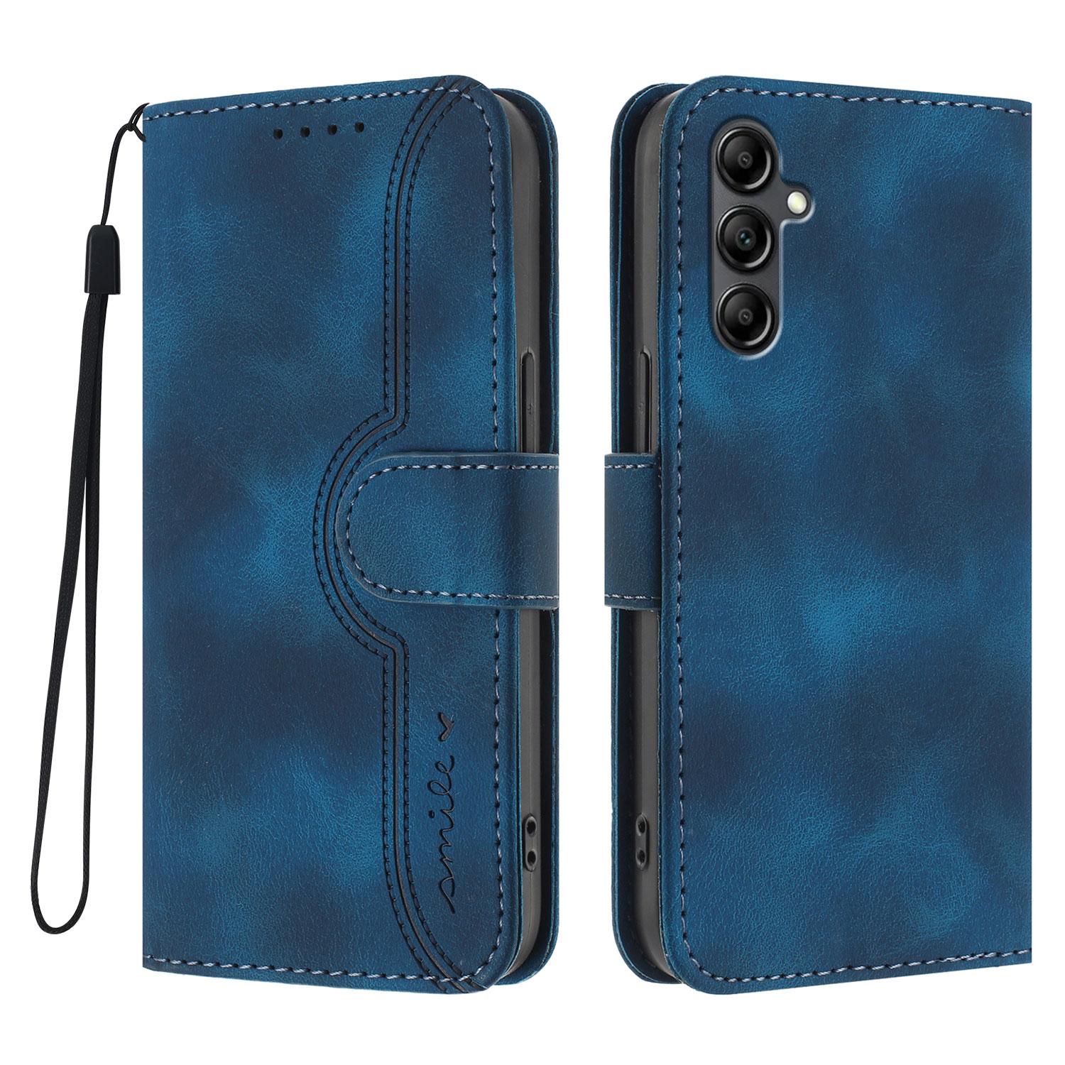 

For Samsung Galaxy A17 Leather Case Wallet Stand Smile Imprinted Phone Cover with Strap Royal Blue