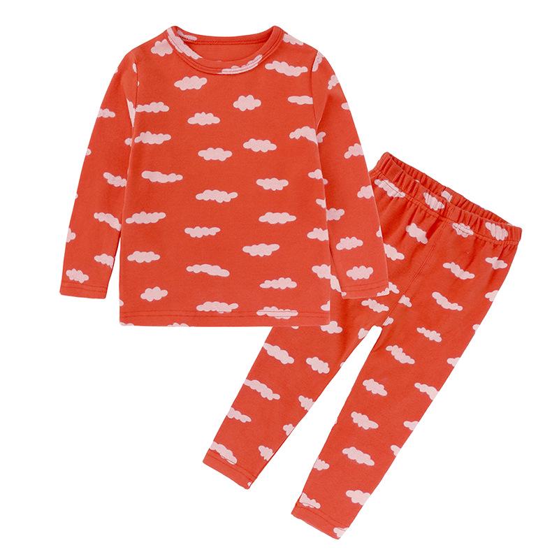 Soft Brushed Cotton Kids Pajama Set with Cloud Print and Eyelash Trim 80