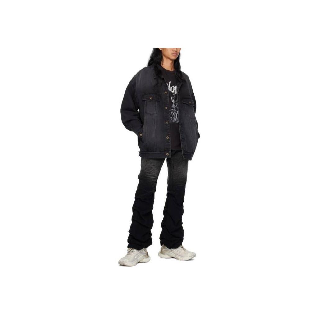 WE11DONE Faded Effect Single-Breasted Loose Denim Jacket Unisex Jackets Black WD-DJ2-24-353-U-BK