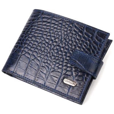 Carteira horizontal espaçosa para homem em couro genuíno com relevo de crocodilo CANPELLINI 21883 Azul