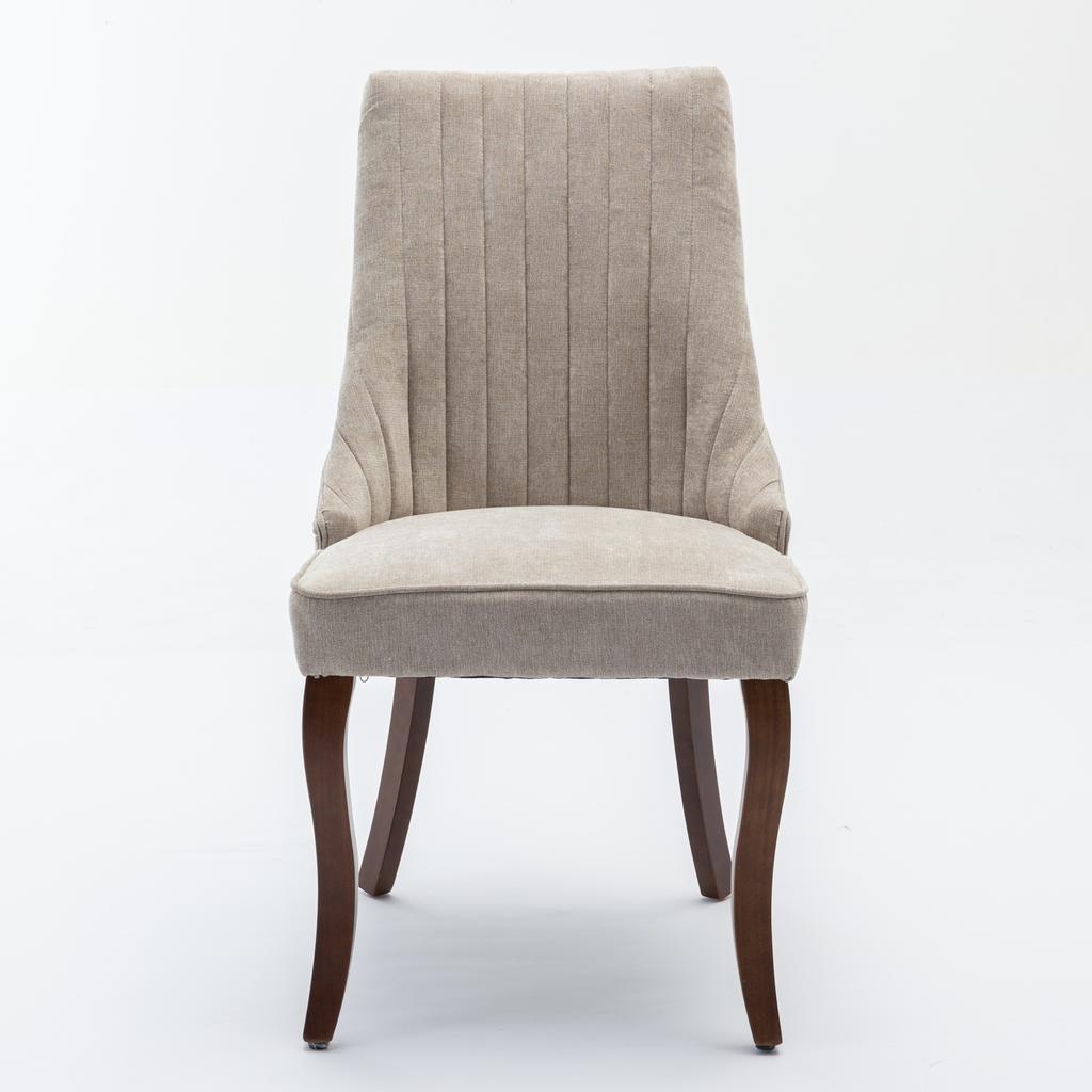 Rayon Stoff Beflockung Leinen Esszimmerstühle mit geschwungenen Massivholzbeinen, 2er-Set (beige), DE1847BG
