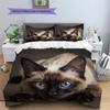 Black Siamese Cat Pattern Bedding Home Decoration Birthday Gift (1 * duvet cover + 2 * pillowcase, without core)