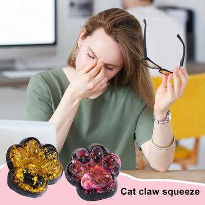 Yousheng Glitter Black Cat Paw Toy Stress Relief Kitten Paw Squeeze Pinch Sensory Toy Kids Teens Adults Soft TPR Stress Ball Animal Claw Fidget Toy