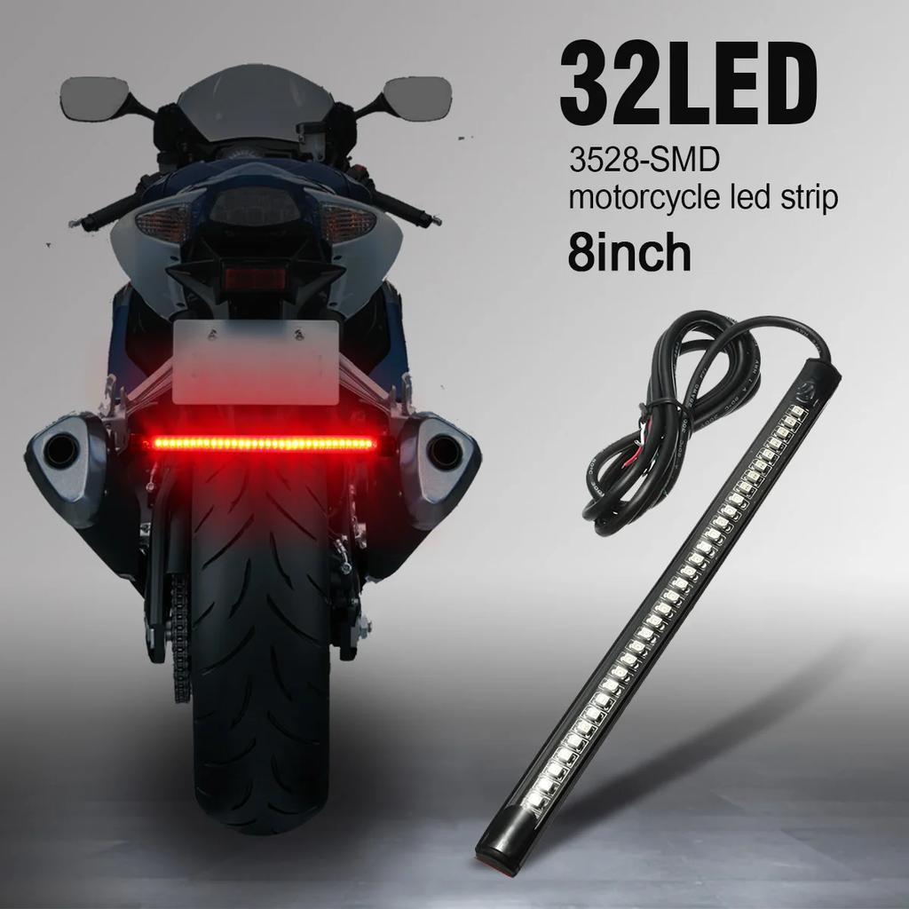 12V Motorcycle Safety 32LED Strip Light Running Rear Brake Turn Signal Flexible Motorcycle Signal Lamp