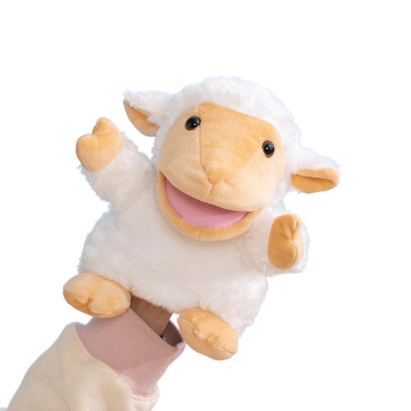 24cm Cartoon-Tier Plüsch-Handpuppe Kawaii Gelbe Ente Weißes Lamm Interaktives Plüschtier Geschichte Erzählen Bühnenrequisite Bildungsgeschenk