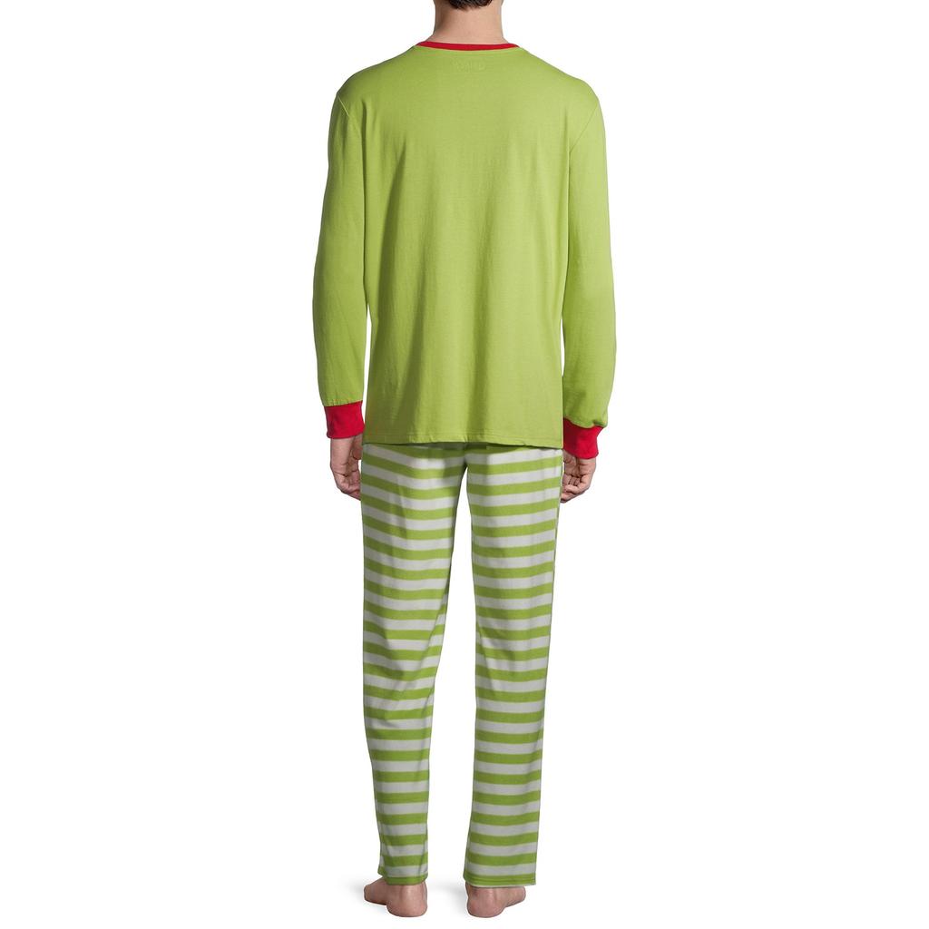 Ensemble de pyjama de Noël à manches longues pour homme avec haut à imprimé graphique et pantalon rayé Vêtements de nuit doux et confortables pour la saison des fêtes
