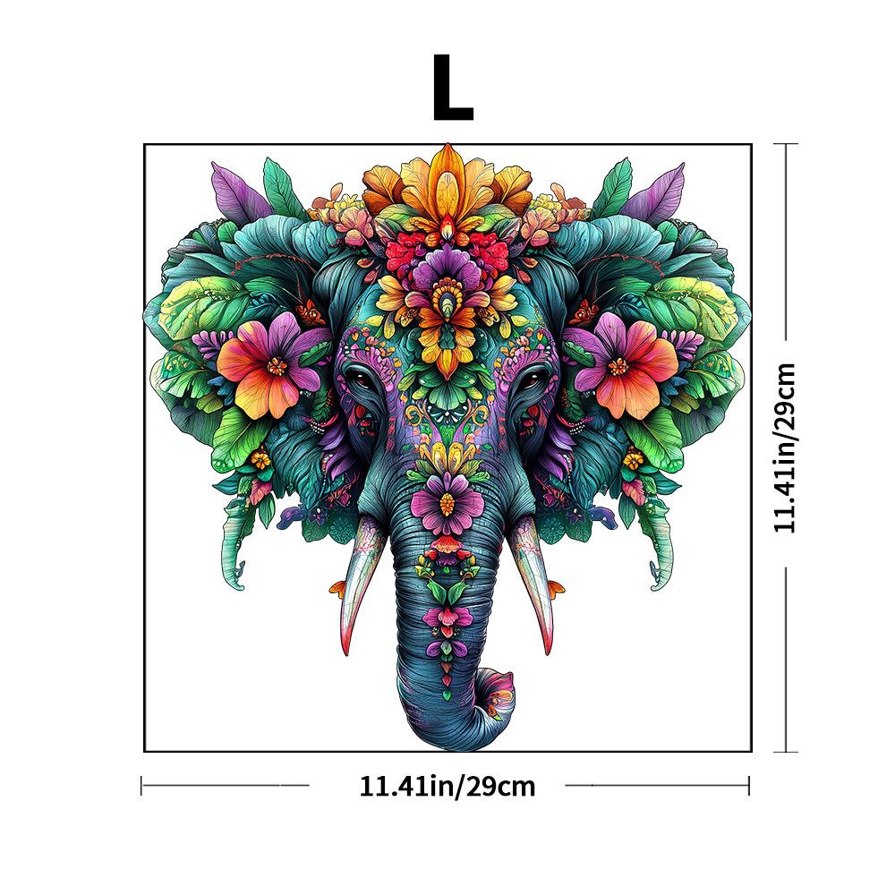 Elephant With Flowers Wooden Puzzle Irregular Small Animal Pieces Flat Wooden Puzzle