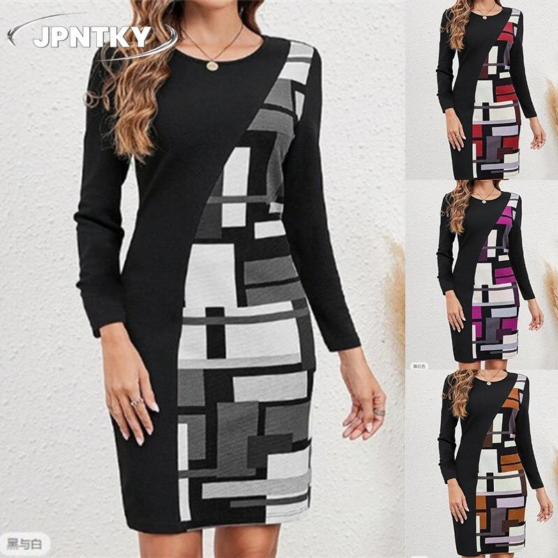 JPNTKY Fashion Autumn Winter Long Sleeve O-Neck Casual Dresses
