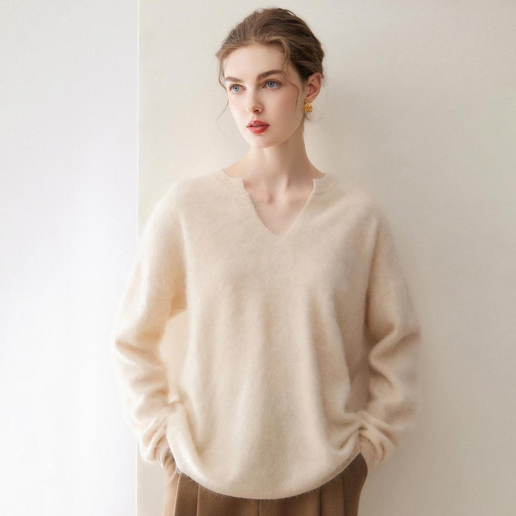 Le Kasha 2026 Pure Cashmere V-Neck Pullover - Warm, Loose, Brushed Top