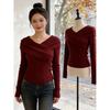 Korean V-Neck Long Sleeve Slimming T-Shirt for Women - Spring, Autumn, Winter