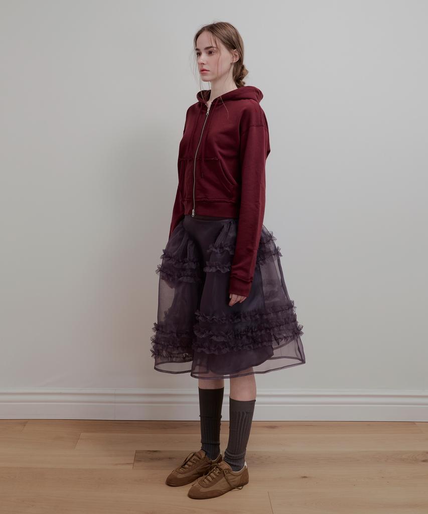 Aobteu Organza Frill Layered Skirt - Charcoal