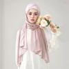 Muslim Pleated Chiffon Hijab Bright Striped Silk Long Scarf For Women Scarves Bandana Headband Headscarf Shawl Woman Turban