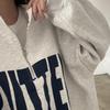 Korean Chic Spring Color Block Stand-Up Collar Letter Print Loose Long Sleeve Sweatshirt for Women