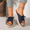 Large-size Platform Wedge Sandals for Women, New Style, Thick Sole, Lace-up, V-shaped Open Toe Shoes