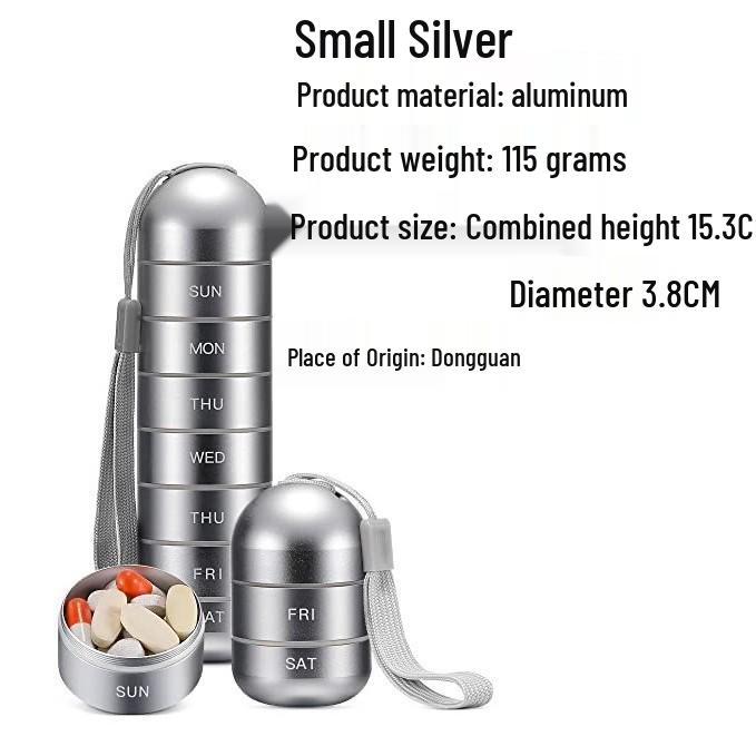 Compact Metal Weekly Pill Box for Travel and Elderly - Convenient, Sealed, Portable Storage