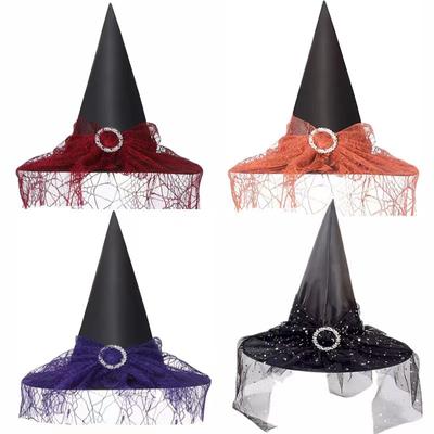 Čarodejnícky klobúk Halloweensky klobúk Dekoračné rekvizity pre dospelých Deti Cosplay Čarodejnica Sieťovina Tyl Pokrývka hlavy Polyester Tafeta Čarodejnica Halloween