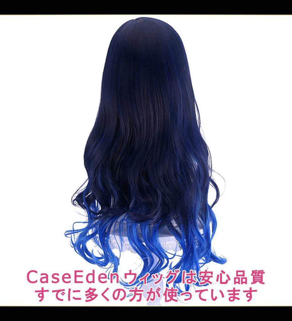 CaseEden Cosplay Wig, Long Wavy, 70cm, Heat-Resistant, Dark Blue & Blue Gradient, Includes 2 Wig Nets