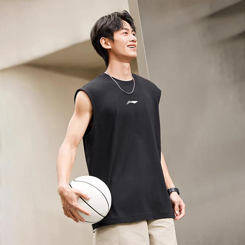 Li Ning Sports Comfortable Simple Versatile Summer Casual Lightweight Breathable Sleeveless Top Fitness Training Unisex tops Black YVSW023-2