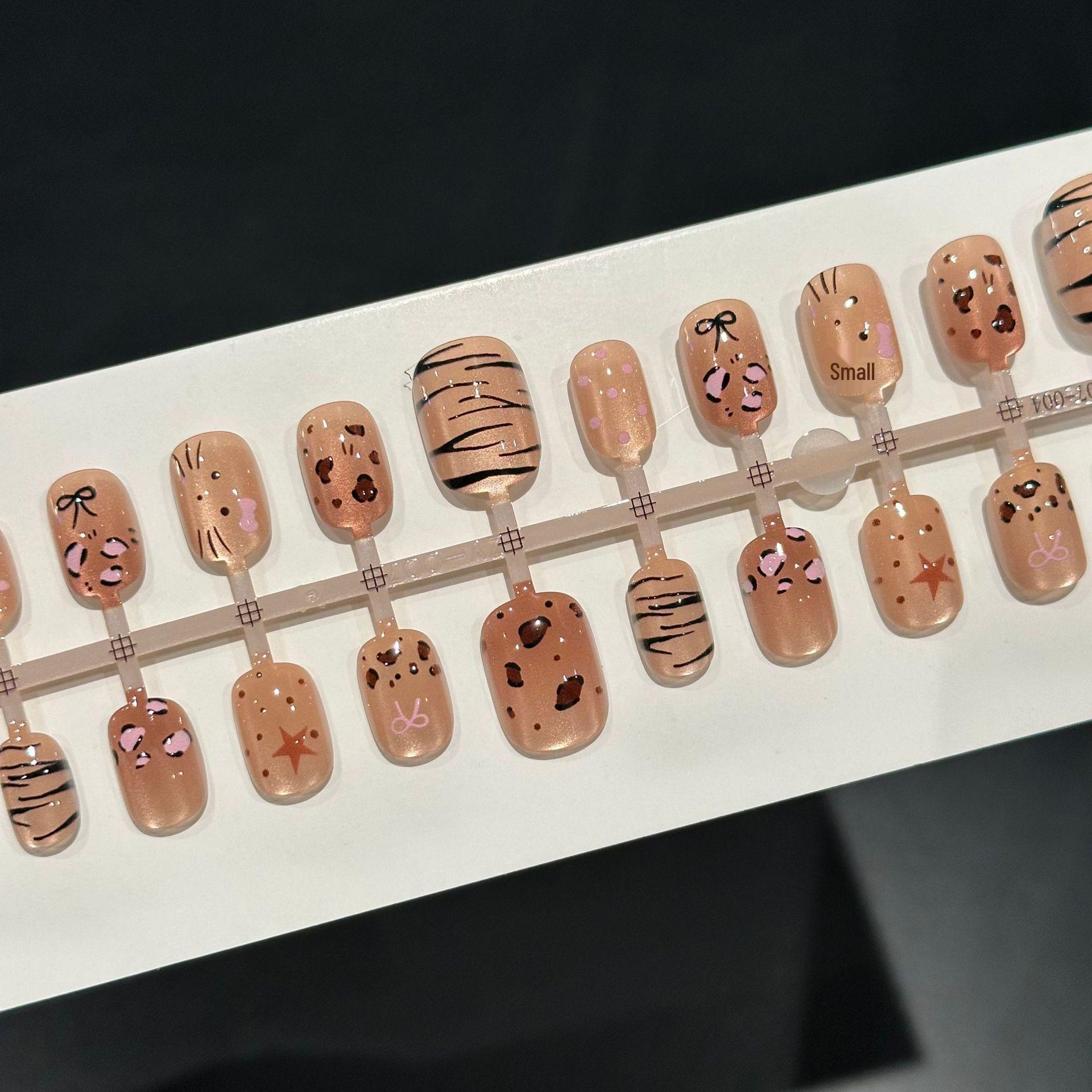 Xiaohongshu Leopard Print Mocha Zebra Nail Art Stickers - Cute Cat-Themed Wearable Nails