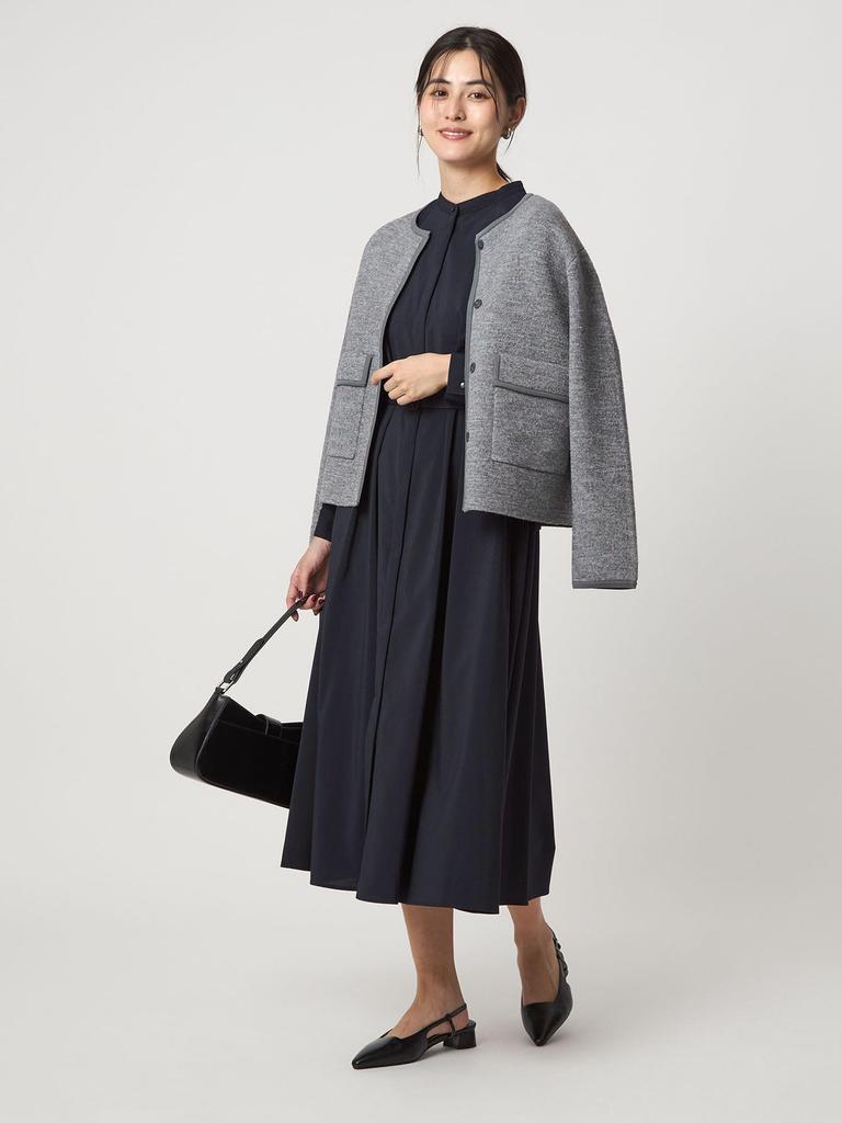 United Arrows Green Label Relaxing Waist Belt Long Sleeve Dress, Machine Washable, 35261992747 7900 Navy (79) Free Shipping