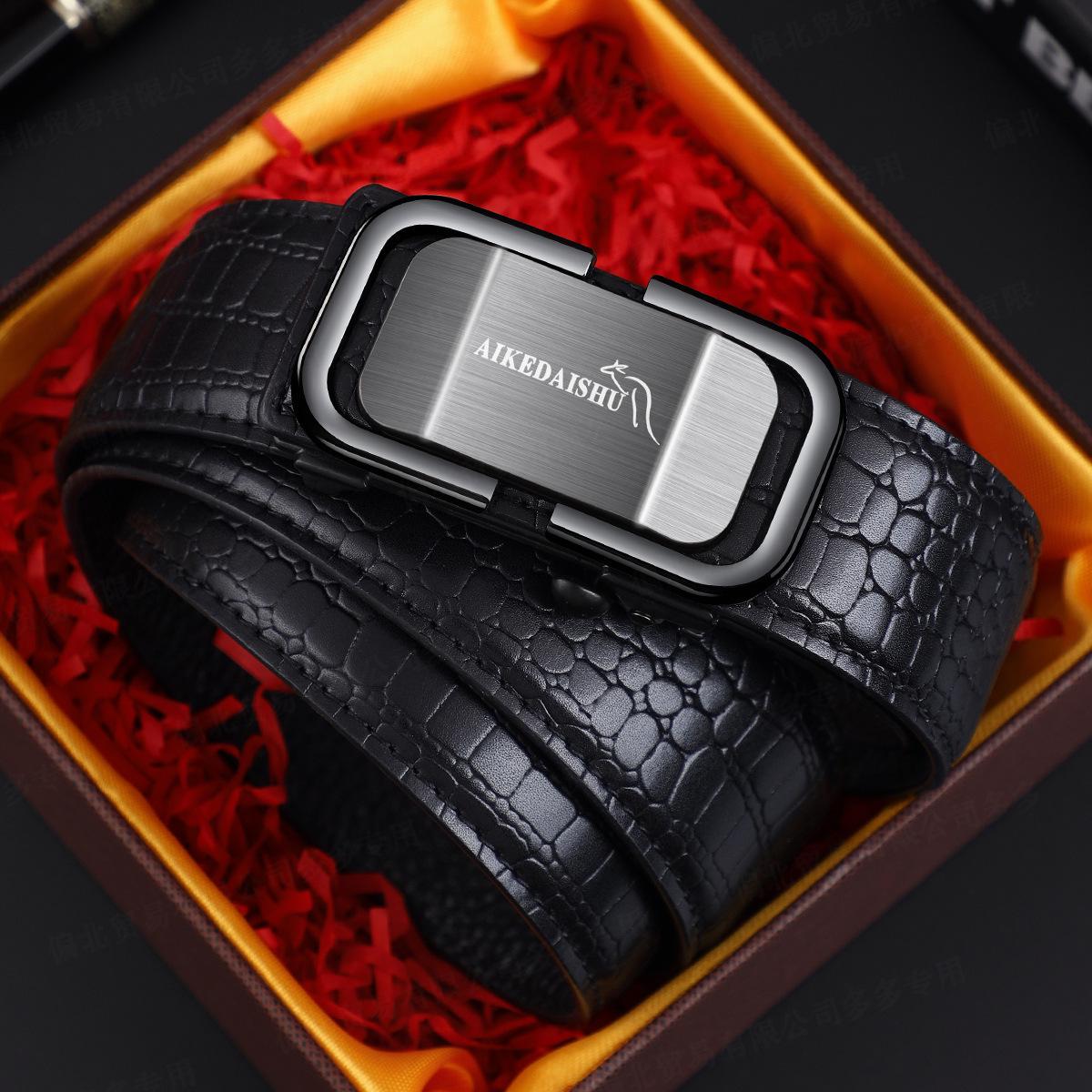 

Eck Kangaroo Men s Toothless Automatic Buckle Crocodile Pattern Formal Belt 105cm Gift Box