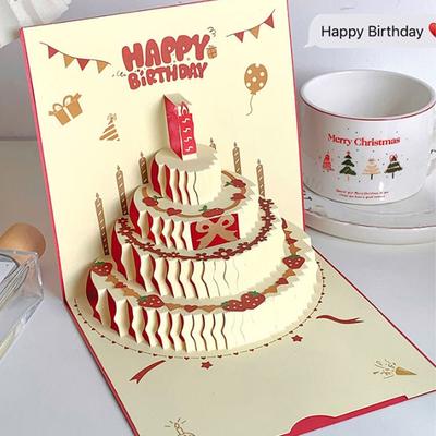 Carte d'anniversaire 3D pliante Gâteau à quatre étages Carte postale Carte de vœux pop-up Carte gâteau d'anniversaire surprise Cadeau pour enfants