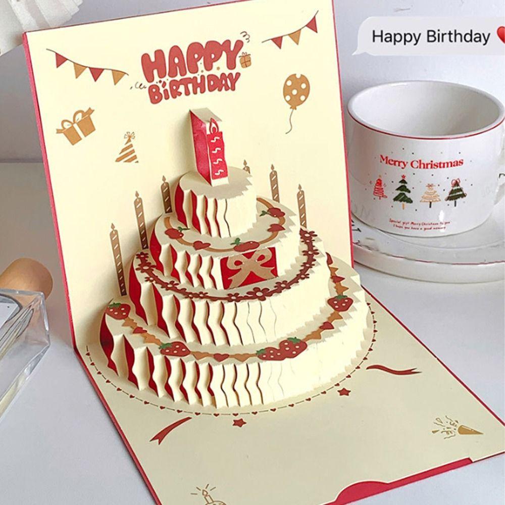 With Envelope 3D Happy Birthday Card Folding Birthday Cake Card Gift Message Cards  Birthday Party