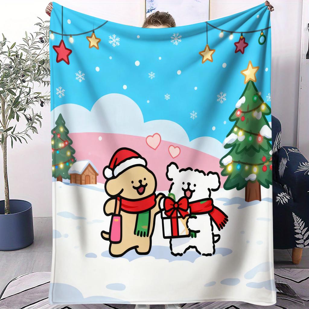 Cute Cartoon Line Puppy Maltese Printed Soft Plush Blanket Warm Blanket for Sofa Bed Suitable for Birthday Girls Christmas Gifts