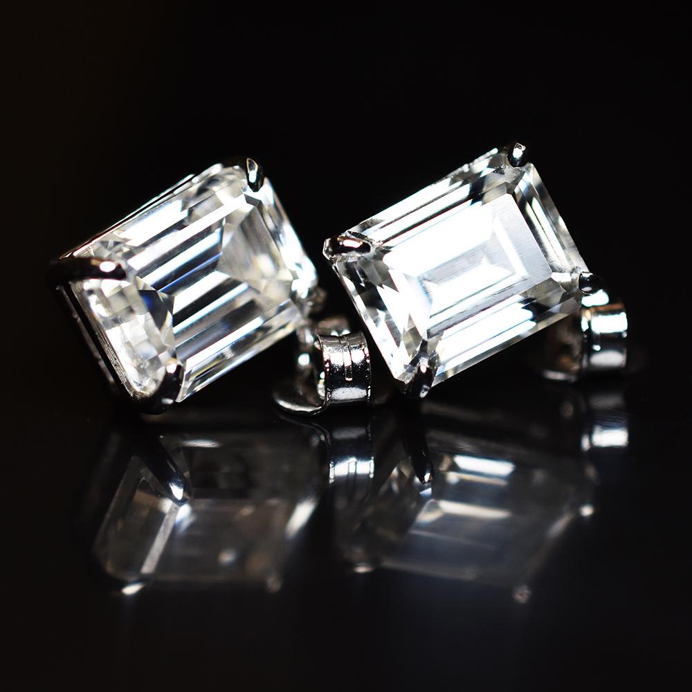 Flawless Emerald Cut 17.15 Ct Synthetic White Moissanite Earring Pair Free Gift MY.ER-08-NS