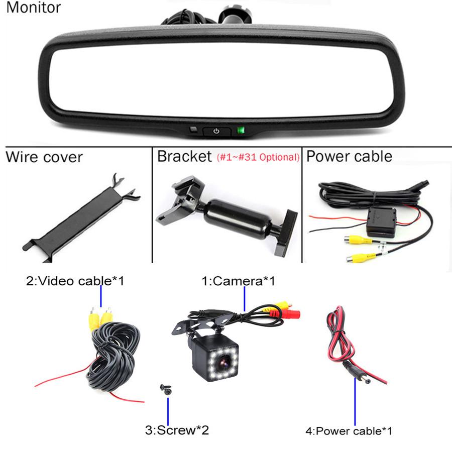 Universal 4.3 Inch Auto Dimming Rear View Mirror Monitor TFT LCD Color Car Monitor +12LED Camera HD Rear View Camera Built-in Special Bracket