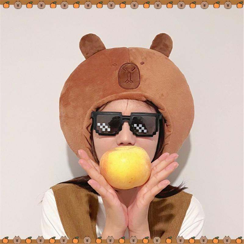 Plush 3D Capybara Hat for Family Gathering Kids Adult Lovely Cartoon Animal Plush Hat Breathable Festival Party Headgear