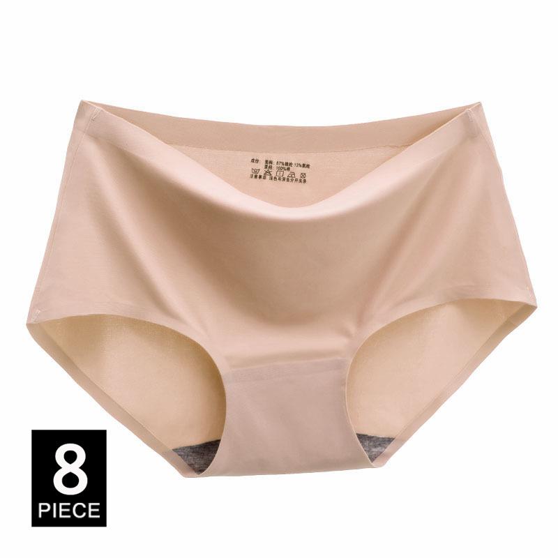 Women's Panties Solid Seamless Underwear Plus Size Comfortable Briefs Silk Satin Lingerie Health Underpants 8 PCS/Set