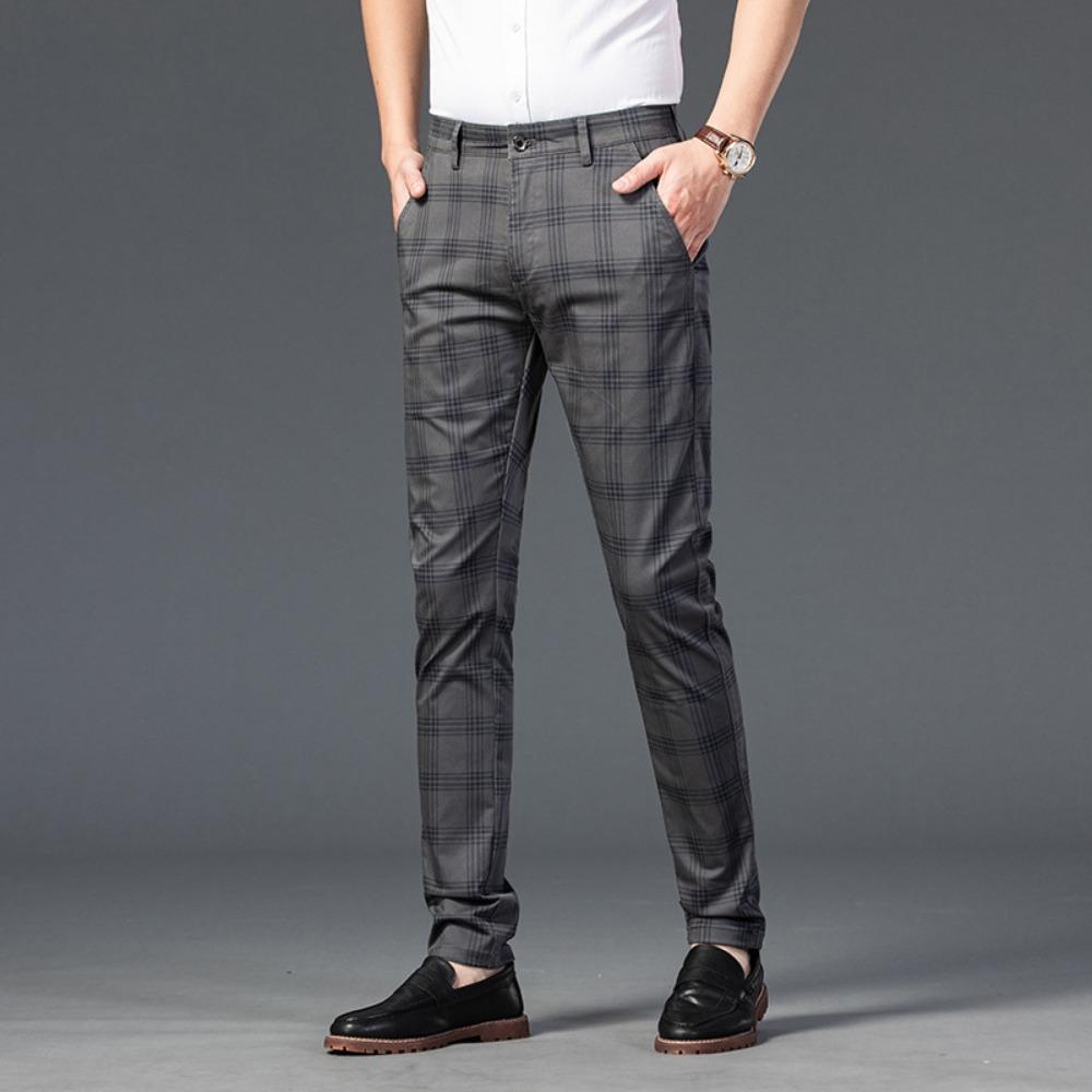 2026 Sommer Klassisch Einfach Gerade Freizeit Hosen für Herren Personalisiert Kariert Vielseitig Stretch Business Casual Schmale Hosen