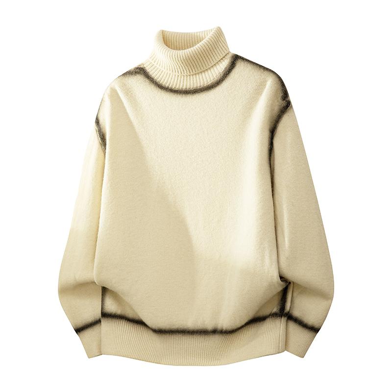 Contrast Color Turtleneck Long Sleeve Sweater Knitted Pullover Casual Fashion Top