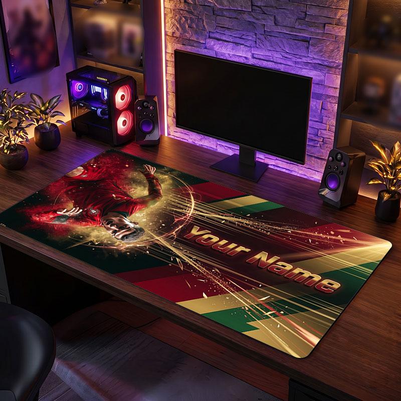 Tappetino Mouse Grande Personalizzato Cristiano Ronaldo, Stampa Testo Nome Personalizzato, Tappetino Scrivania Antiscivolo Logo Calcio Regalo Gaming