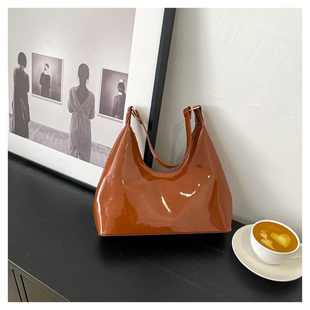 Fashion Glossy Shoulder Bag Solid PU Leather Messenger Bag Purse Women