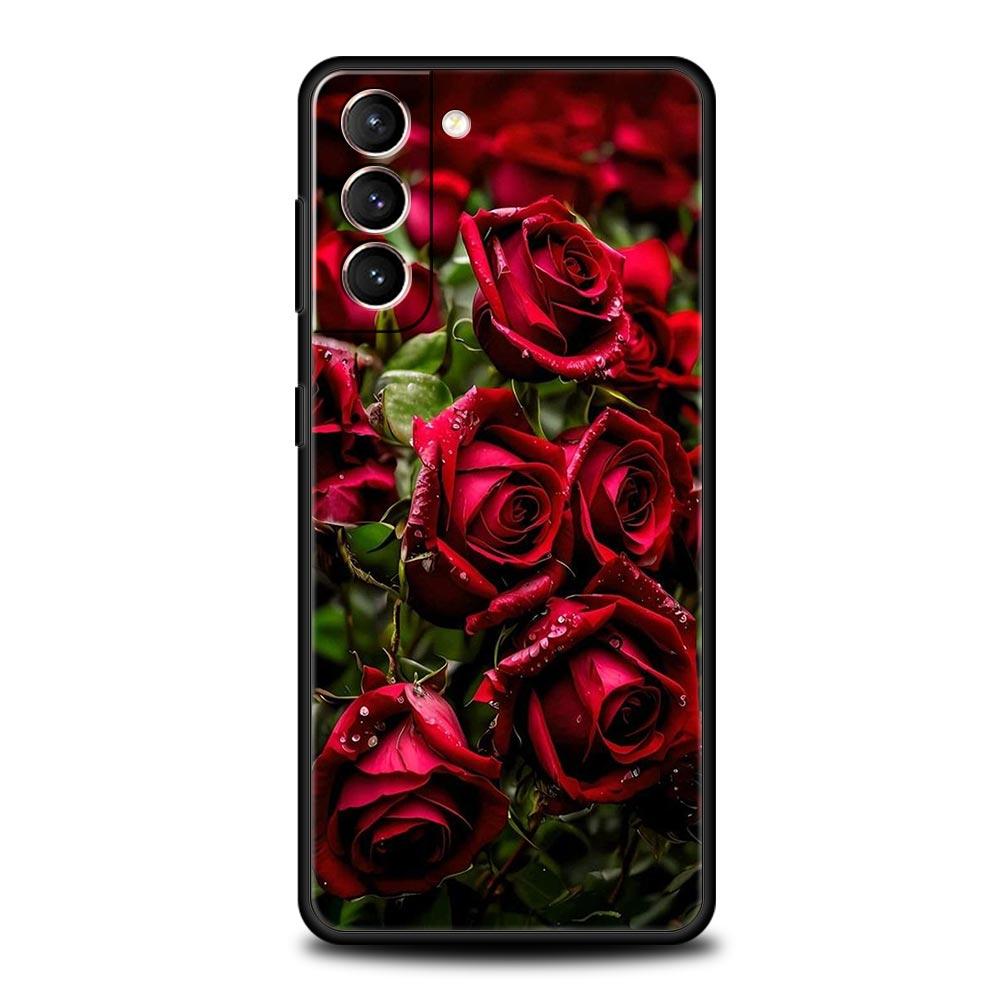 Beautiful Red Rose Flowers Phone Case For Samsung Galaxy S24 S23 S22 S20 Ultra S21 FE 5G S10 S9 Plus S10E S8 Soft Silicone Cover