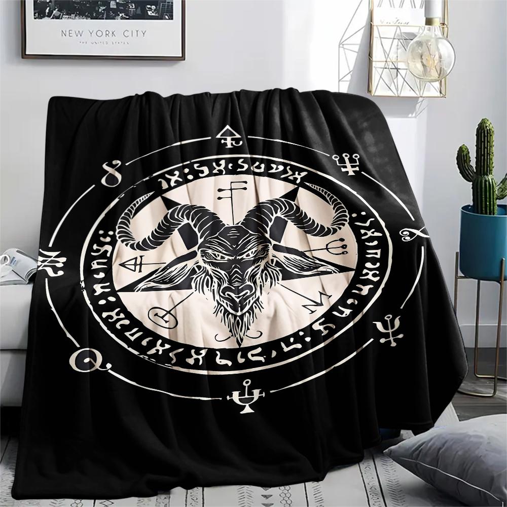 1PC Satan Symbol Print Flannel Blanket, High Quality All Seasons, Home Decor, Warmth and Comfort, Perfect for Christmas Gifts