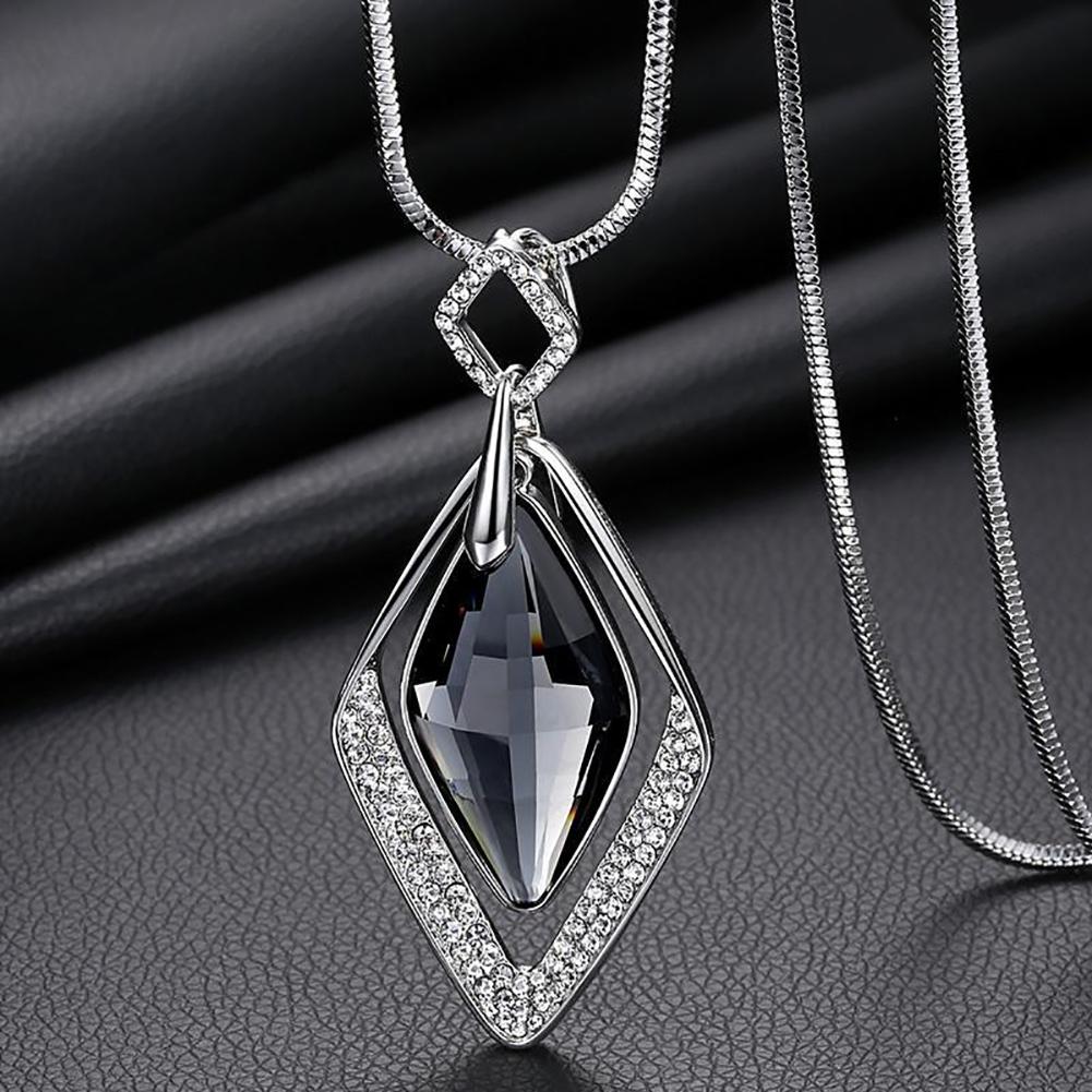 Faux Gemstone Rhinestone Rhombus anheng genser kjede kvinner halskjede