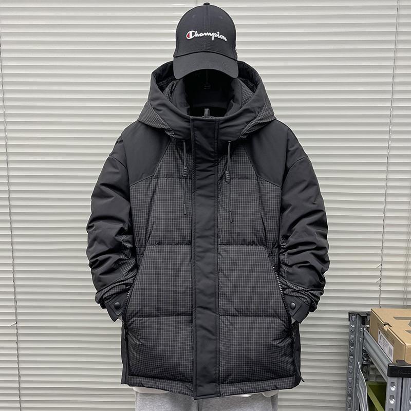 

Men s Hooded Patchwork Down Jacket - Short, Warm, and Lightweight for Autumn/Winter. 4XL for 80-87.5kg чорний