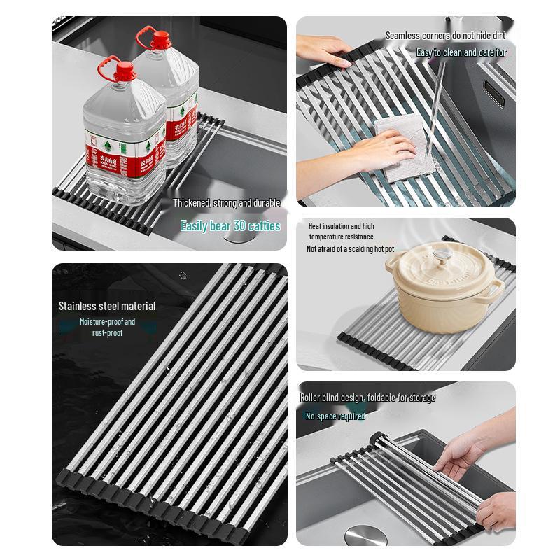Foldable Rust-Proof Kitchen Sink Rack: No-Drill Dish and Bowl Storage Basket