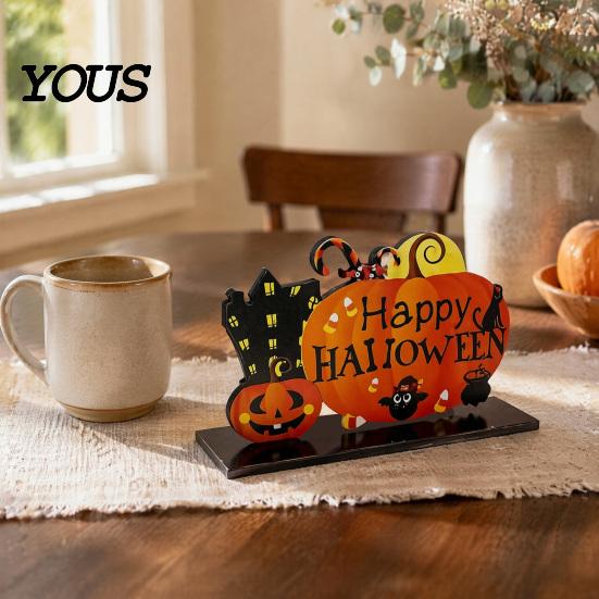 Solid Wood Holiday Table Decor Halloween Wooden Tabletop Ornaments, Freestanding Letter Signs, Decorative Centerpiece Theme Decorations with