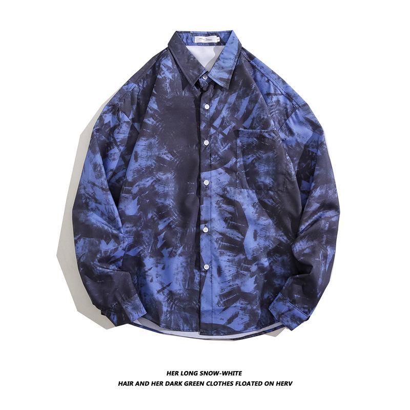 Men's Long-Sleeve Loose-Fit Shirt - Autumn/Summer Korean Style with Trendy Hong Kong Ins Print