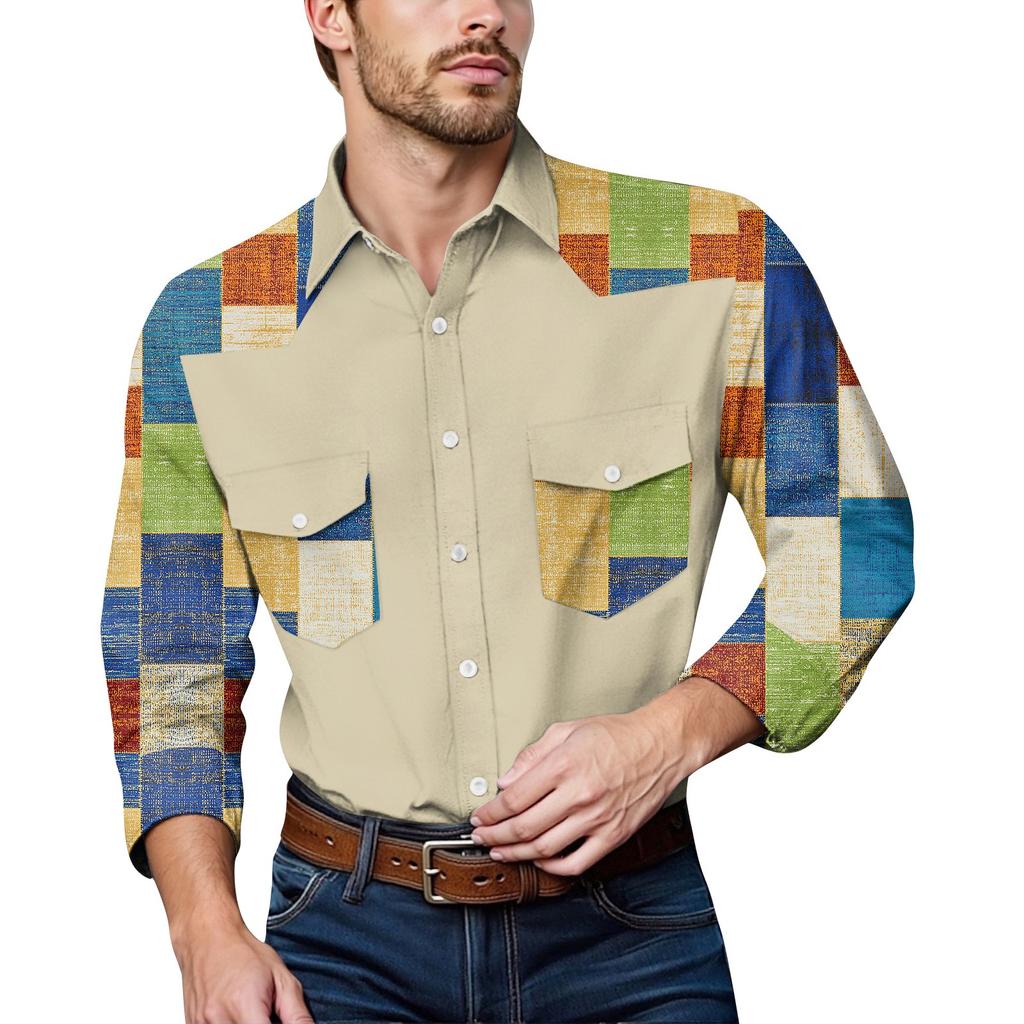 Men'S Fashionable Lapel And Shoulder Length Long Sleeved Casual Top